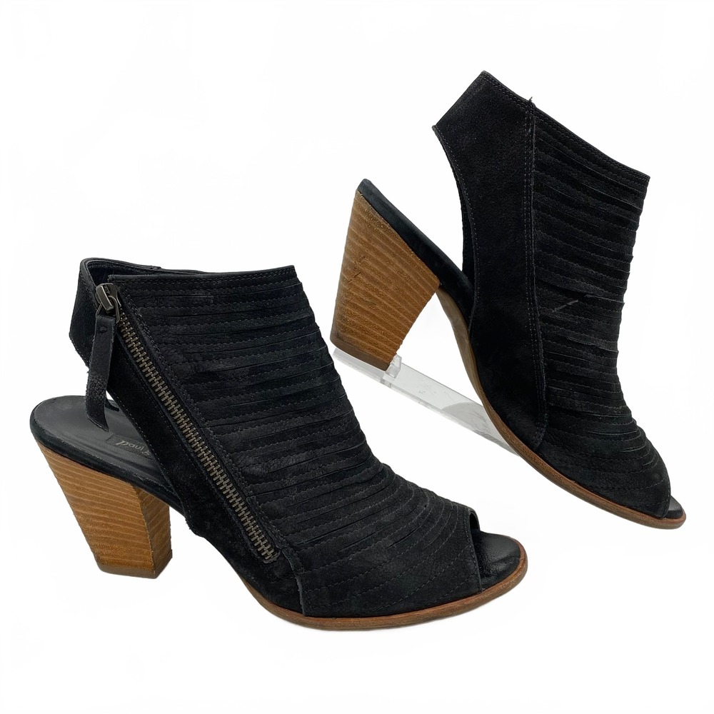 Paul Green Black Cayanne Peep Toe Zipper Heels | Women’s Size 9